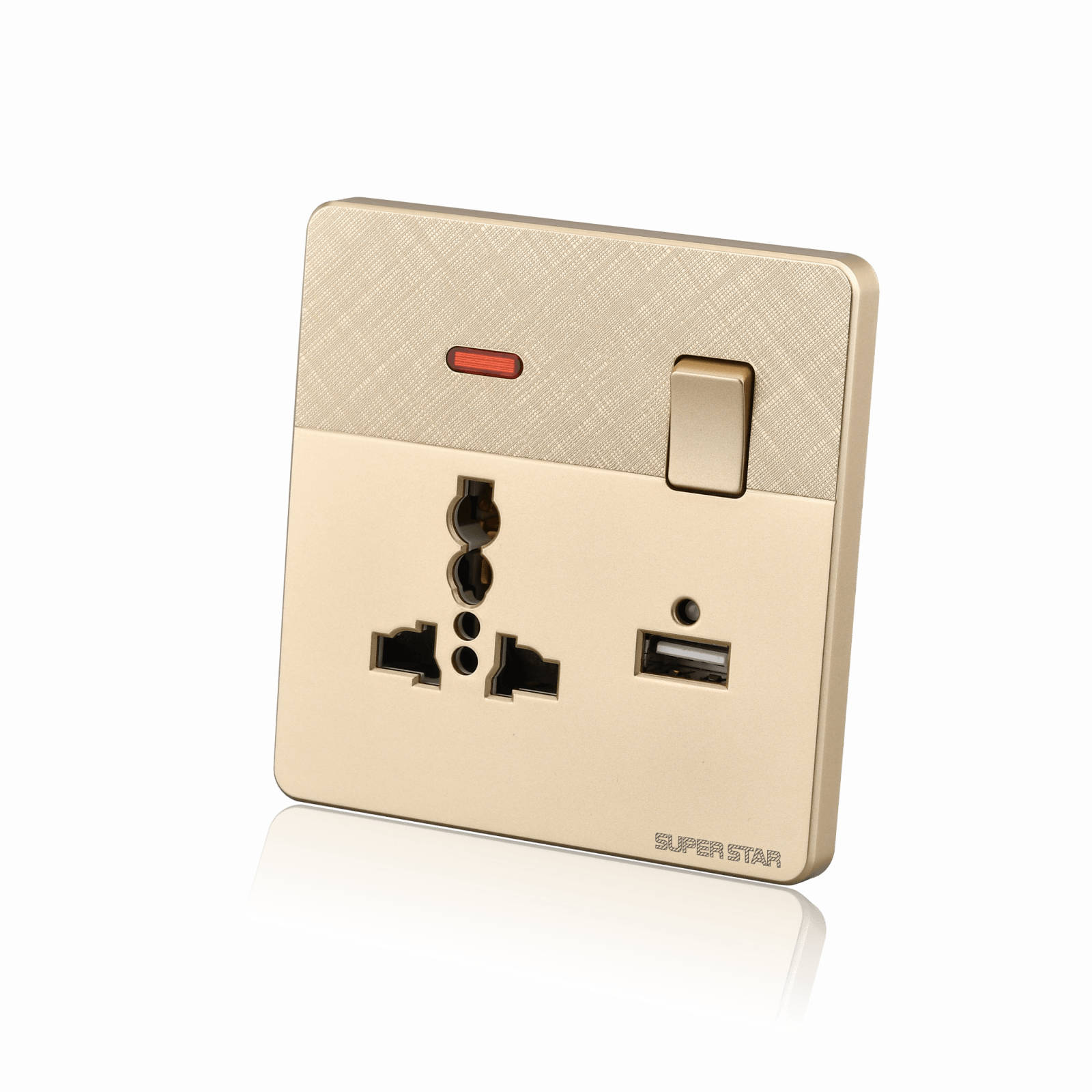 Super Star Gold Ray 3-Pin Multi-Functional Socket With One USB
