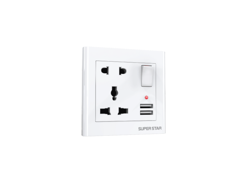MIRROR 2 & 3 PIN MULTISOCKET WITH 2 USB