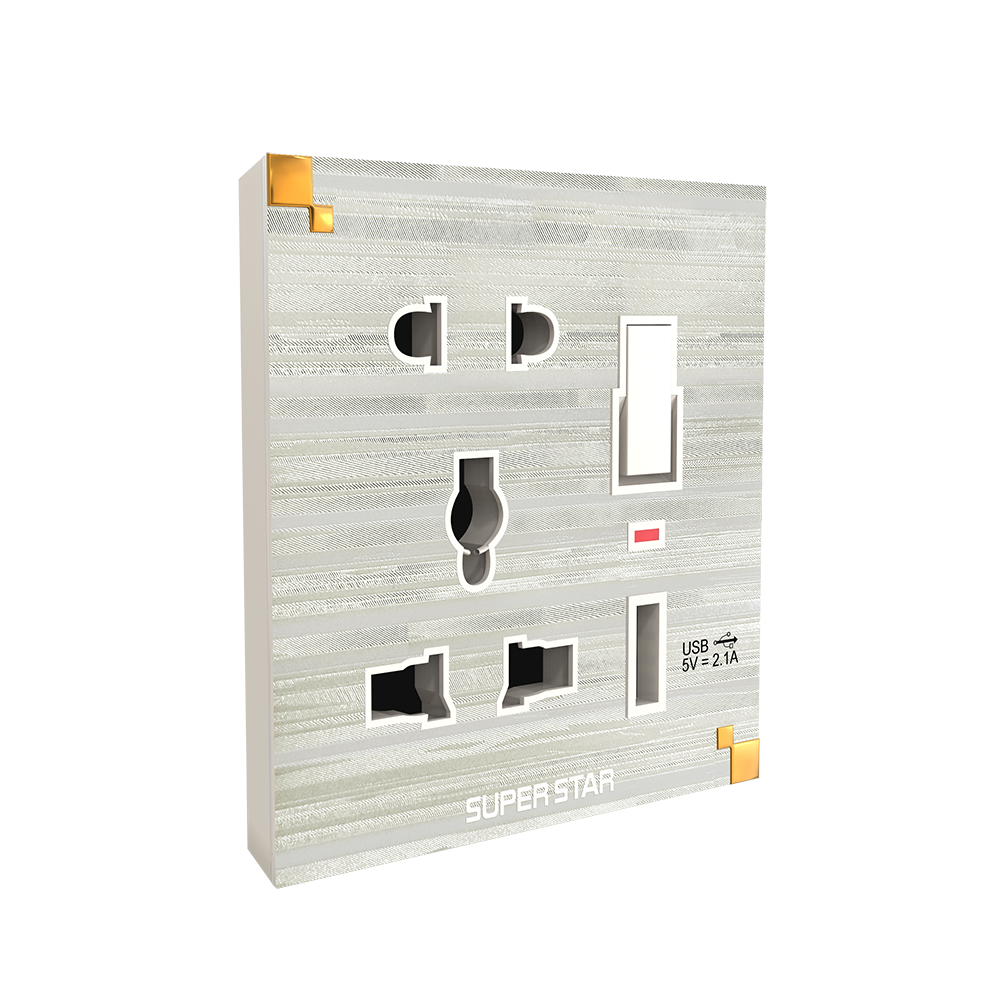 Marble 2&3 Pin Multi Socket with One USB